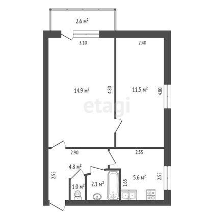Продажа 2-комнатной квартиры 40 м², 2/5 этаж