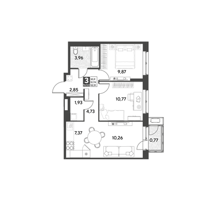 Продажа 3-комнатной квартиры 52,5 м², 17/25 этаж