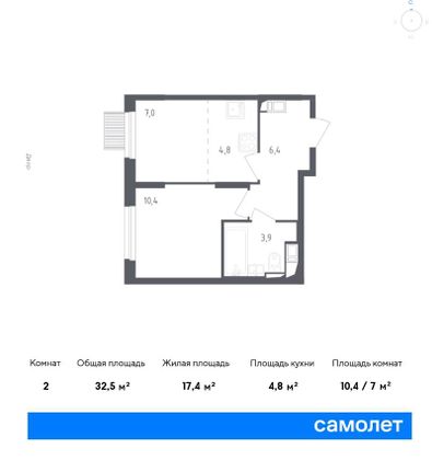 32,5 м², 2-комн. квартира, 7/17 этаж