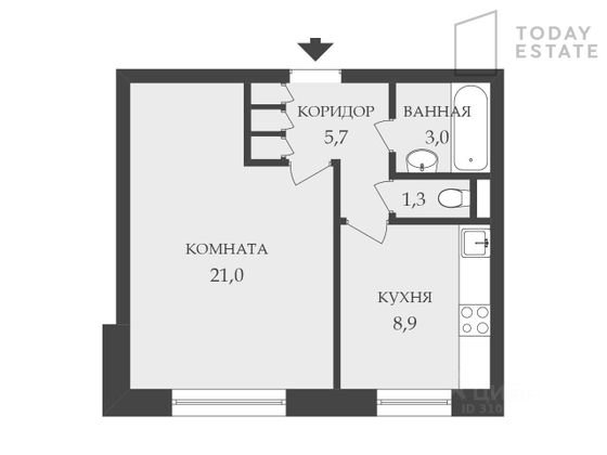 Продажа 1-комнатной квартиры 38,9 м², 2/12 этаж