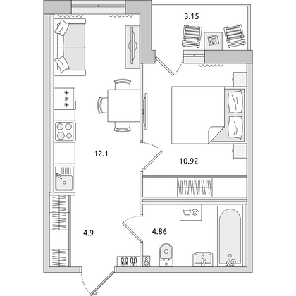 Продажа 1-комнатной квартиры 35,9 м², 1/14 этаж