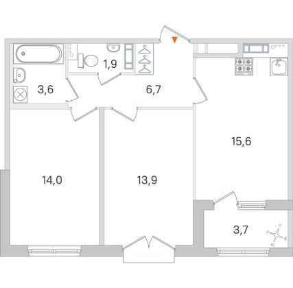Продажа 2-комнатной квартиры 57,5 м², 3/4 этаж