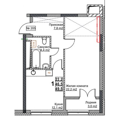 Продажа 1-комнатной квартиры 49,5 м², 9/24 этаж