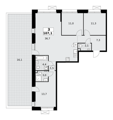 107,1 м², своб. планировка, 2/8 этаж