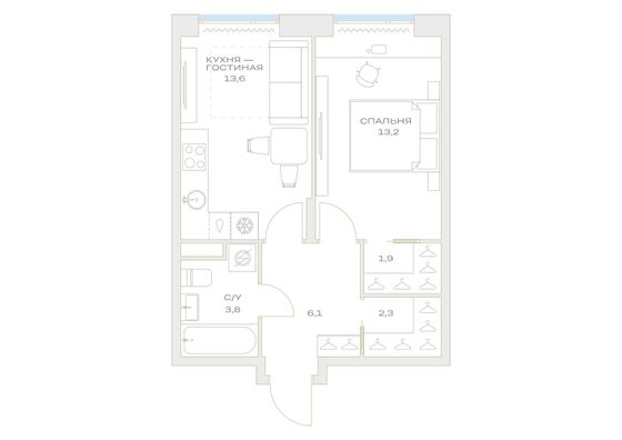 Продажа 1-комнатной квартиры 41,8 м², 4/23 этаж