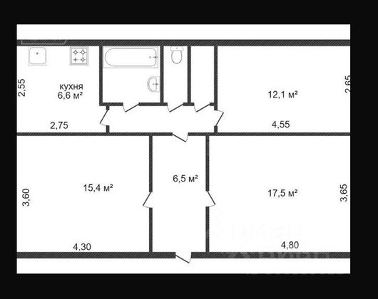 Продажа 3-комнатной квартиры 68,3 м², 2/2 этаж