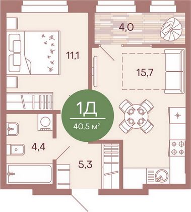 Продажа 1-комнатной квартиры 40,5 м², 1/17 этаж