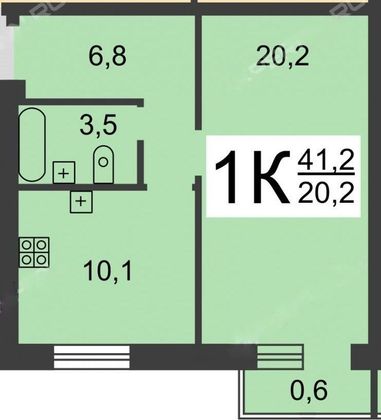 Продажа 1-комнатной квартиры 40,4 м², 1/3 этаж