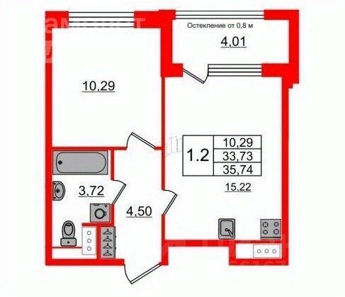 Продажа 1-комнатной квартиры 33,9 м², 7/9 этаж