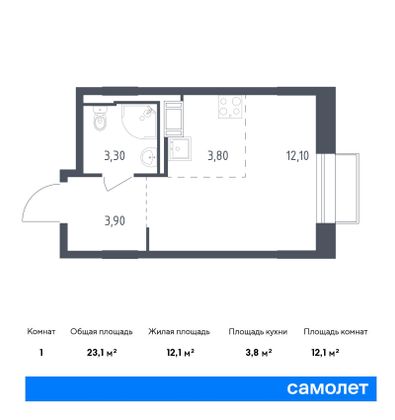 23,1 м², студия, 5/9 этаж