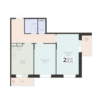 Продажа 2-комнатной квартиры 55,5 м², 2/19 этаж
