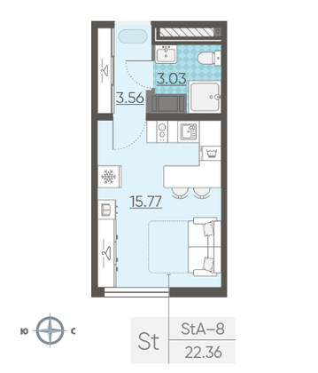 Продажа квартиры-студии 22,4 м², 10/25 этаж