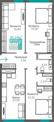 81,1 м², 3-комн. квартира, 2/9 этаж