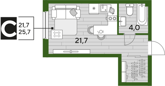 Продажа квартиры-студии 25,7 м², 2/19 этаж
