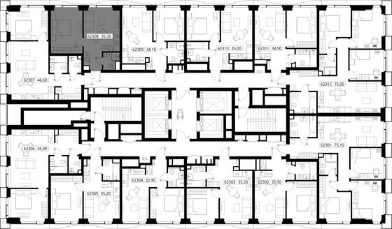 Продажа 1-комнатной квартиры 35,3 м², 23/48 этаж