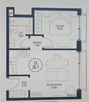 Продажа 1-комнатной квартиры 37,6 м², 13/30 этаж