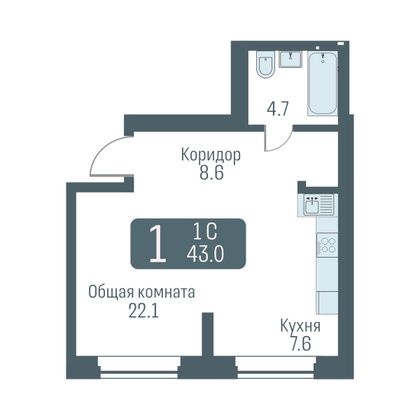 Продажа квартиры-студии 43 м², 1/24 этаж
