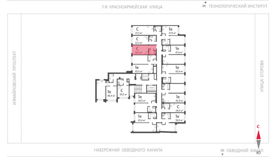 22,2 м², студия, 10/11 этаж