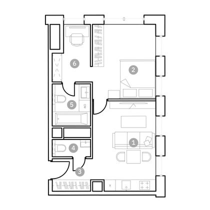 Продажа 2-комнатной квартиры 42,9 м², 6/20 этаж