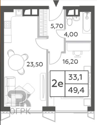 Продажа 2-комнатной квартиры 49,4 м², 17/56 этаж