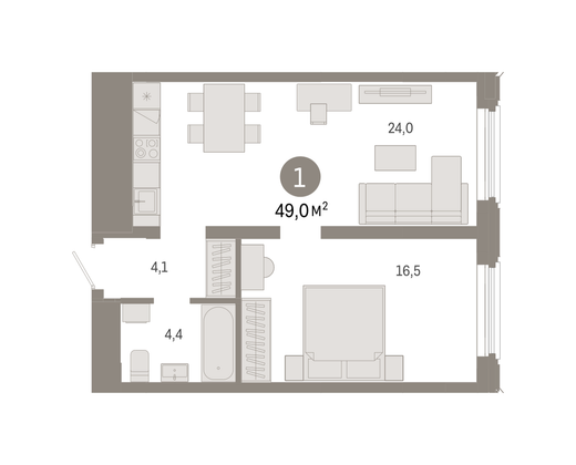 Продажа 1-комнатной квартиры 49 м², 13/24 этаж