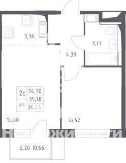 Продажа 2-комнатной квартиры 36,4 м², 8/17 этаж