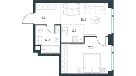 Продажа 2-комнатной квартиры 35,6 м², 30/36 этаж
