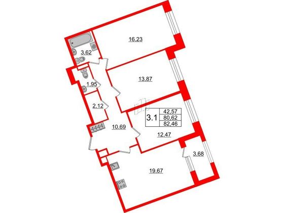 Продажа 3-комнатной квартиры 80,6 м², 4/6 этаж