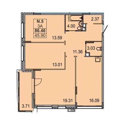 86,5 м², 3-комн. квартира, 1/5 этаж