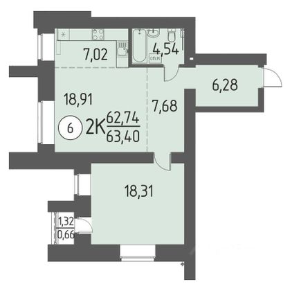 Продажа 2-комнатной квартиры 63,4 м², 1/14 этаж