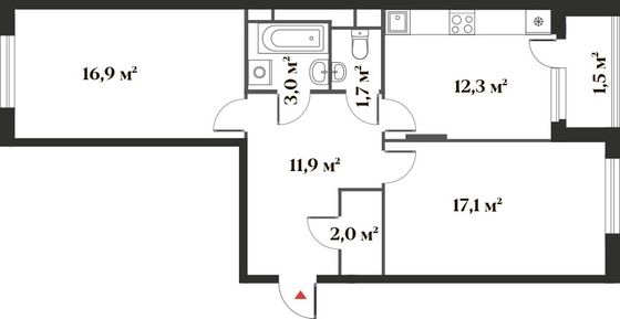 66,4 м², 2-комн. квартира, 2/6 этаж