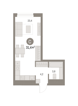 Продажа квартиры-студии 31,4 м², 3/13 этаж