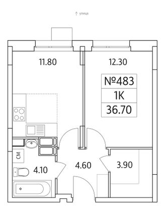 Продажа 1-комнатной квартиры 36,7 м², 16/25 этаж