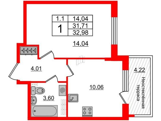 Продажа 1-комнатной квартиры 31,7 м², 5/5 этаж