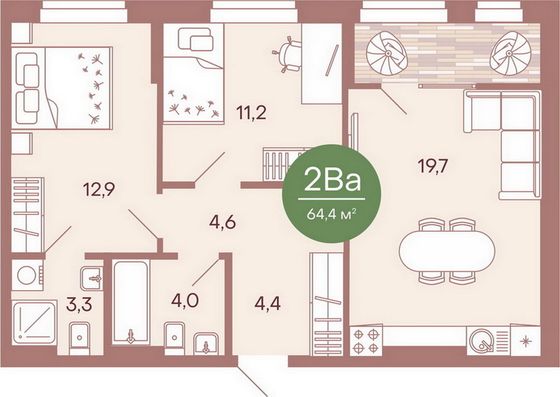 Продажа 2-комнатной квартиры 64,4 м², 1/17 этаж