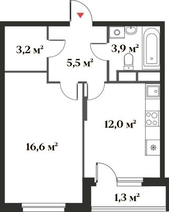 42,5 м², 1-комн. квартира, 3/6 этаж