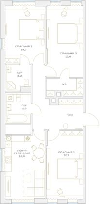 Продажа 3-комнатной квартиры 89,2 м², 10/23 этаж