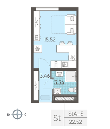 Продажа квартиры-студии 22,5 м², 2/25 этаж