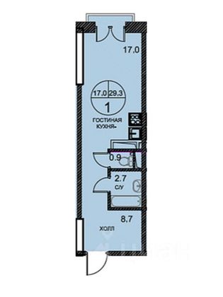 Продажа квартиры-студии 29,3 м², 6/16 этаж