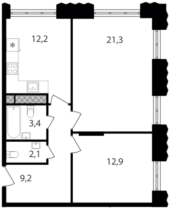 61,1 м², 2-комн. квартира, 4/30 этаж