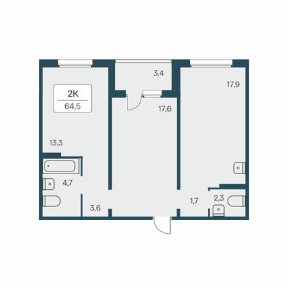 64,5 м², 2-комн. квартира, 14/17 этаж