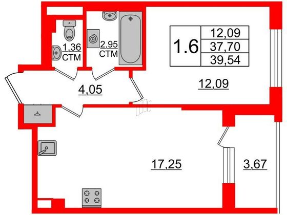 Продажа 1-комнатной квартиры 37,7 м², 3/4 этаж