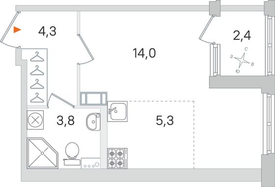 Продажа квартиры-студии 28,6 м², 2/4 этаж