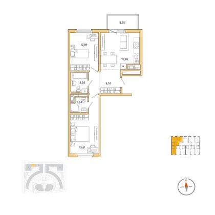 64,1 м², 2-комн. квартира, 2/8 этаж