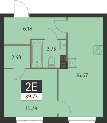 39,8 м², 1-комн. квартира, 4 этаж