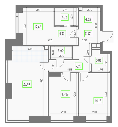 Продажа 3-комнатной квартиры 98,3 м², 9/57 этаж