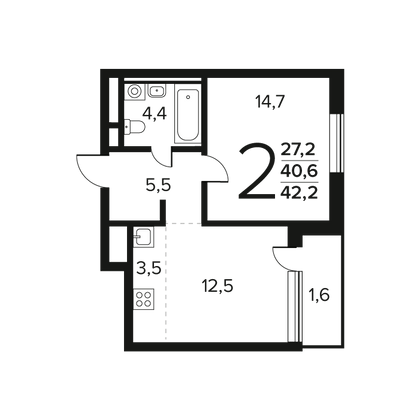 Продажа 2-комнатной квартиры 42,2 м², 7/9 этаж