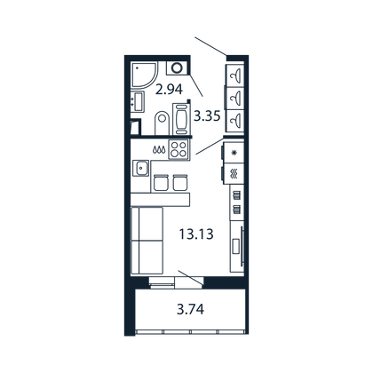 Продажа квартиры-студии 19,3 м², 3/13 этаж