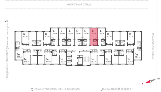 21 м², студия, 20/25 этаж