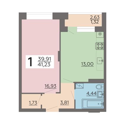 Продажа 1-комнатной квартиры 41,2 м², 14/24 этаж